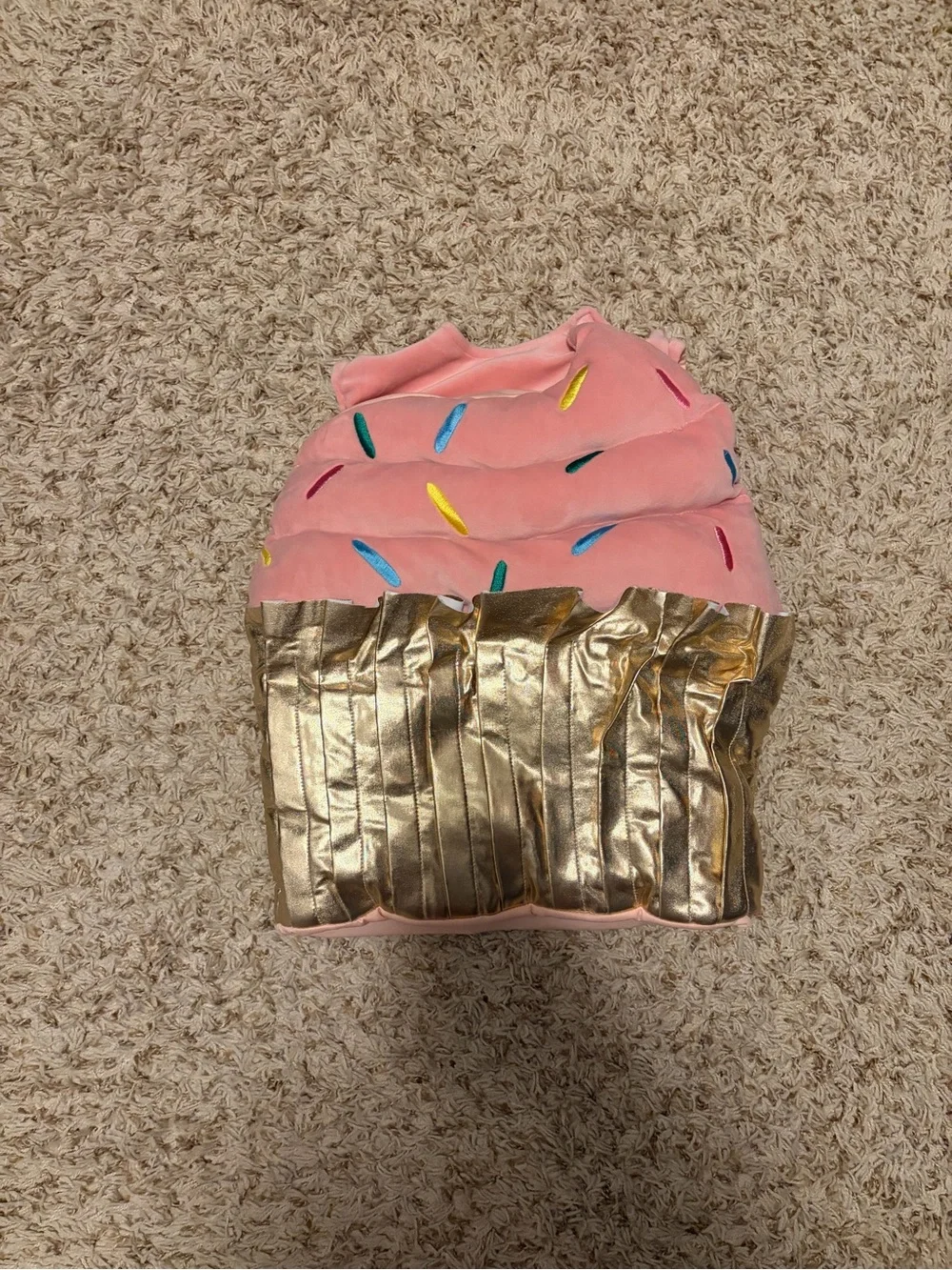 Kids Pink Cupcake Plush Backpack with Gold Wrapper